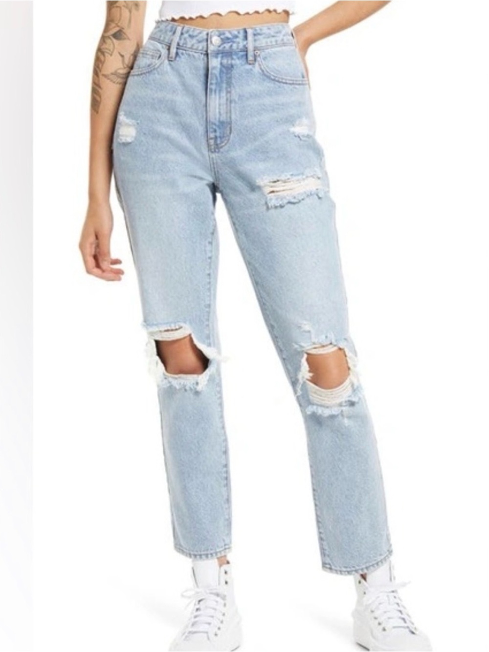 PacSun Light Wash Distressed High Waisted Mom Jeans 26 NWT